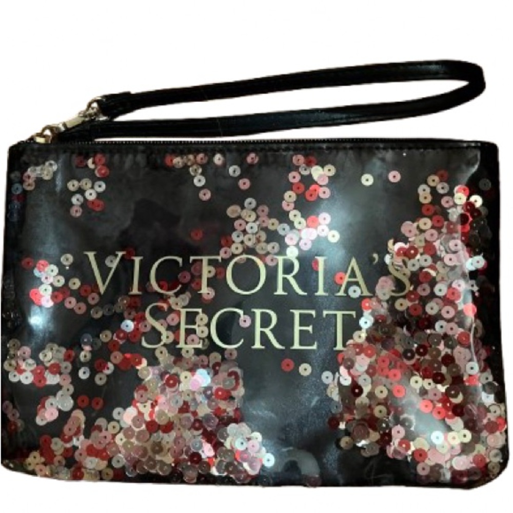 Victoria's Secret Black and Pink Sequin Wristlet
